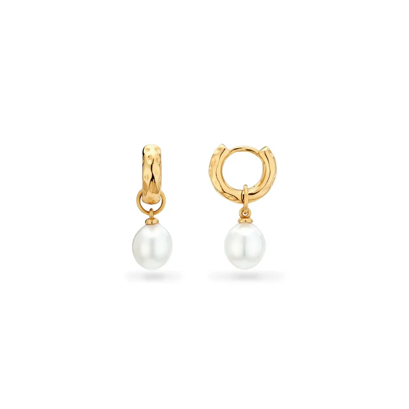 Organic Pearl Drop Huggie Earrings (Gold) sold by Abbott Lyon