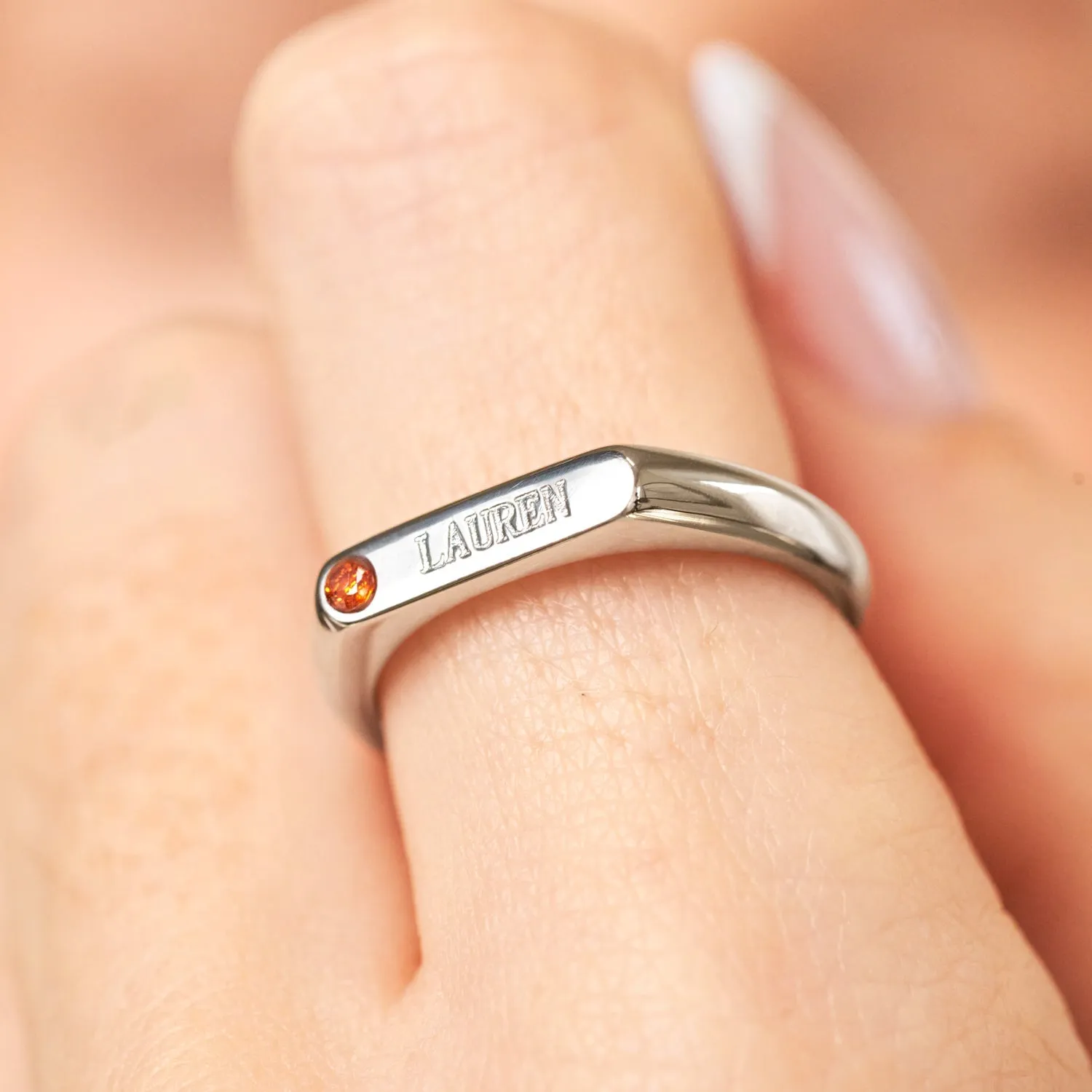 Birthstone Signet Custom Name Ring (Silver) sold by Abbott Lyon product image thumbnail 2