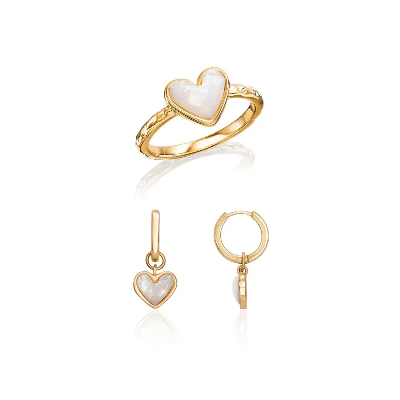 White Quartz Heart Earring & Ring Set (Gold) made by Abbott Lyon