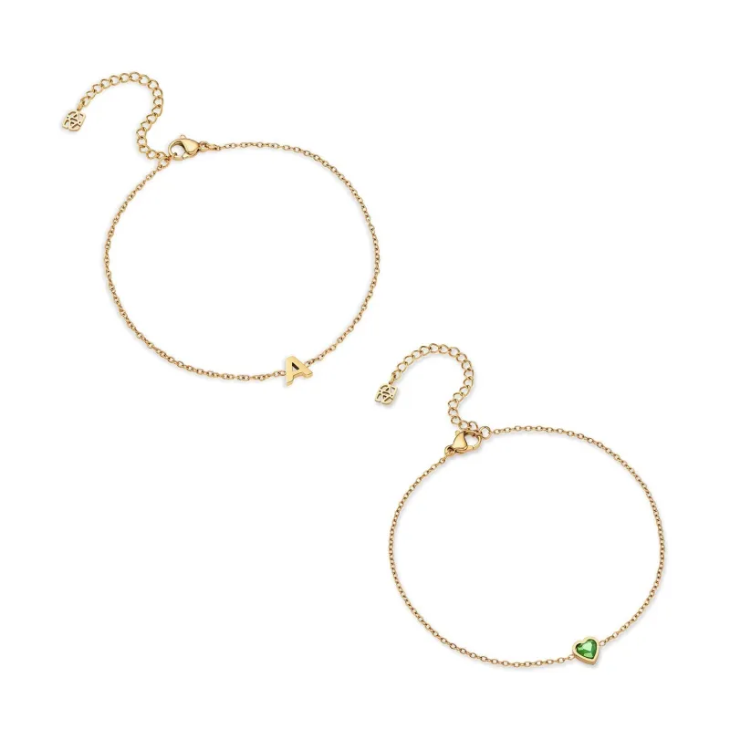 Initial & Birthstone Anklet Set (Gold) sold by Abbott Lyon