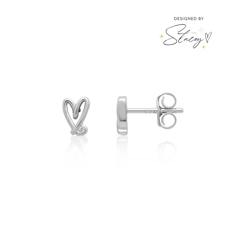 Stacey's Stories Doodle Heart Crystal Stud Earrings (Silver) sold by Abbott Lyon