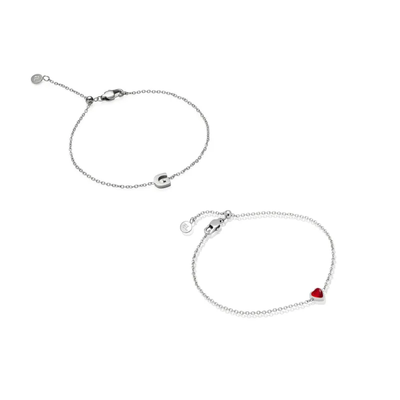 Mini Heart Birthstone & Initial Bracelet Set (Silver) sold by Abbott Lyon