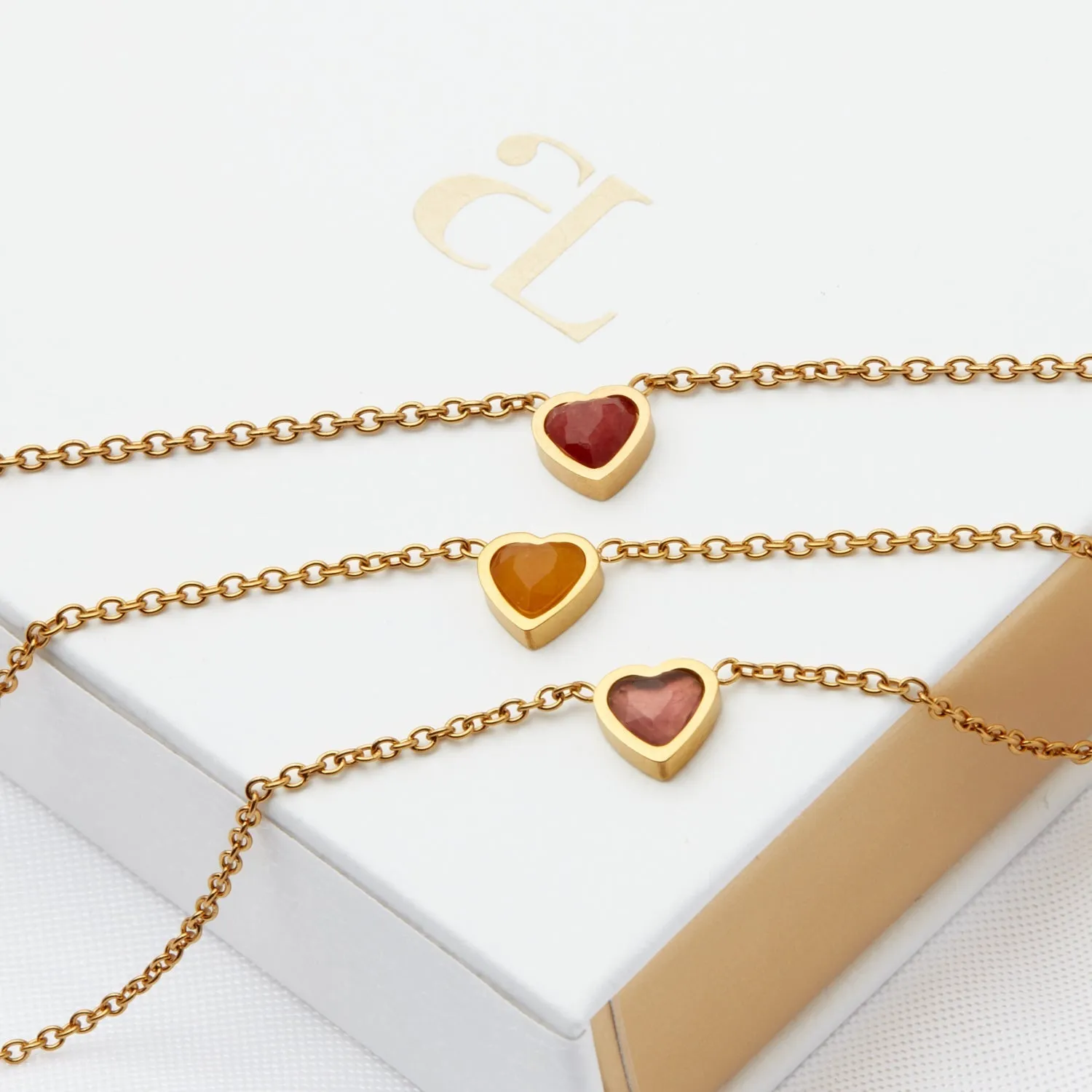 Mini Heart Birthstone & Initial Bracelet Set (Gold) sold by Abbott Lyon product image thumbnail 5