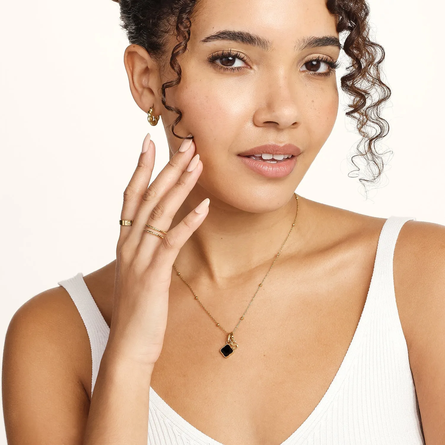 Black Enamel Clover & Initial Necklace (Gold) sold by Abbott Lyon product image thumbnail 3