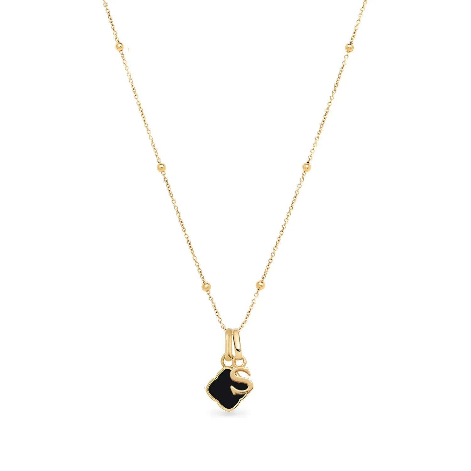 Black Enamel Clover & Initial Necklace (Gold) sold by Abbott Lyon