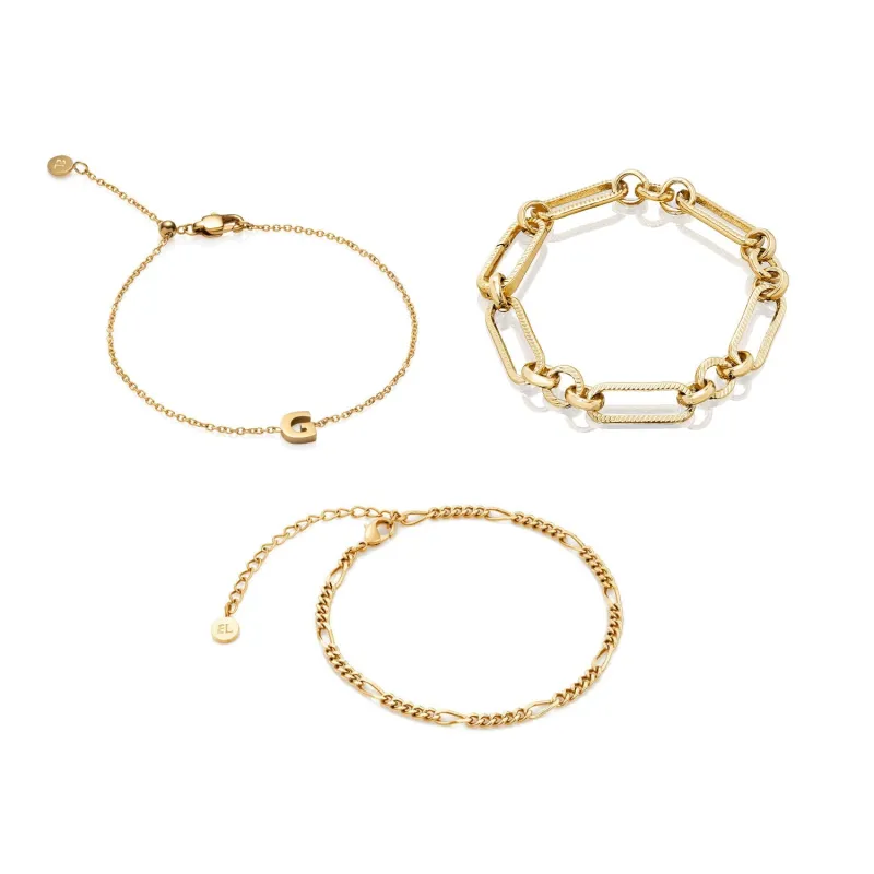Figaro Chain Bracelet Set (Gold) sold by Abbott Lyon