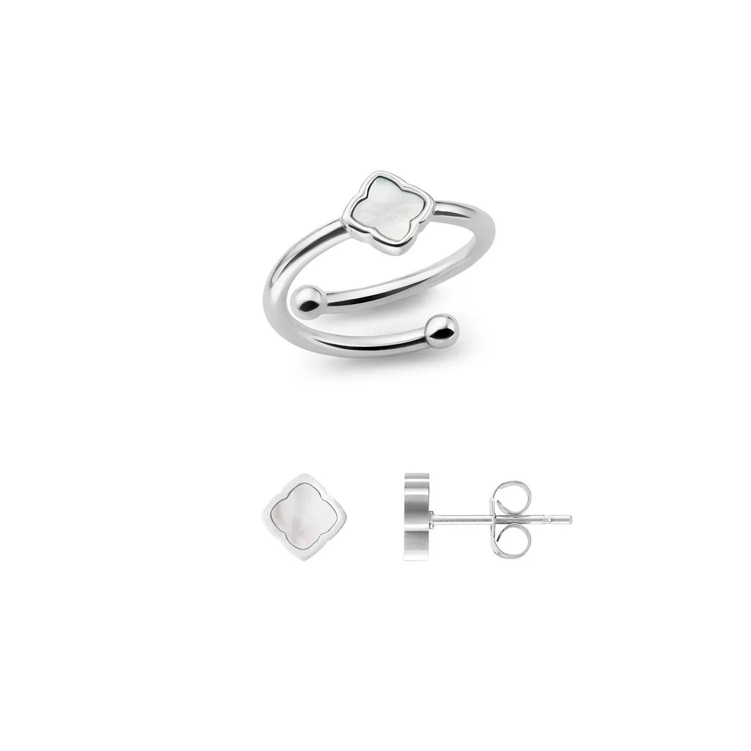 Mini Pearl Clover Ring & Earrings Set (Silver) sold by Abbott Lyon