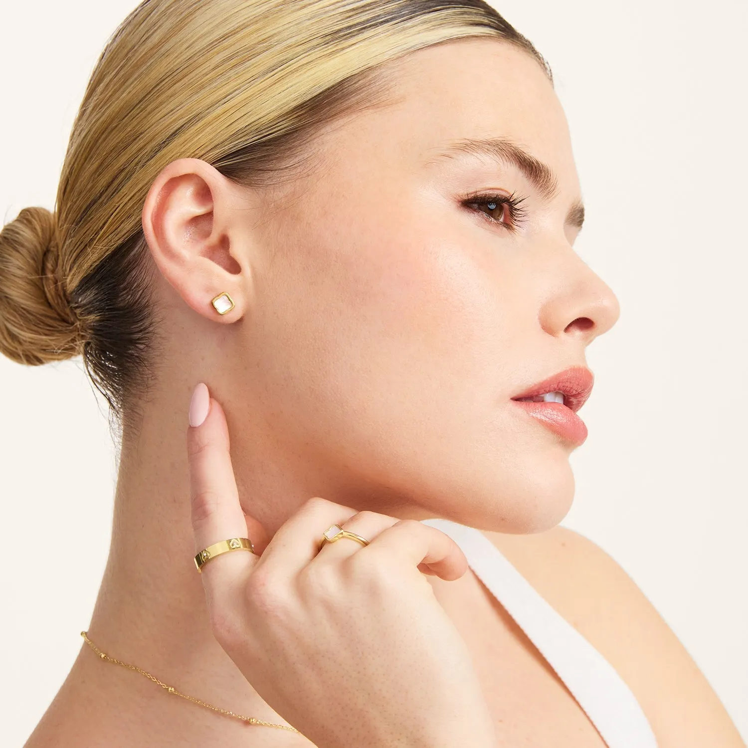 Mini Pearl Clover Stud Earrings (Gold) sold by Abbott Lyon product image thumbnail 3