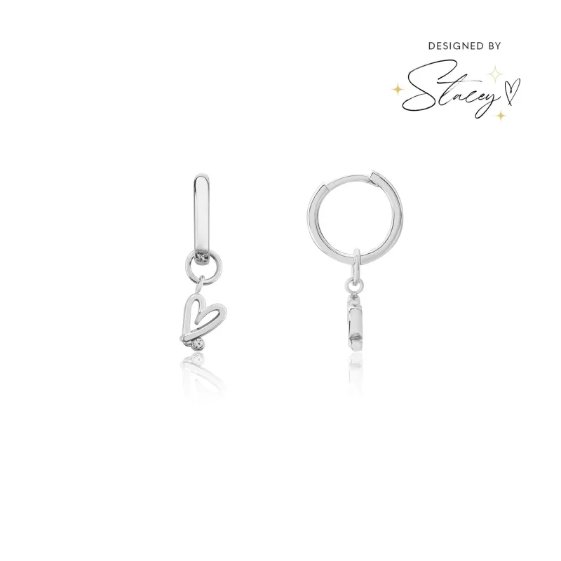 Stacey's Stories Doodle Heart Huggie Hoops (Silver) sold by Abbott Lyon