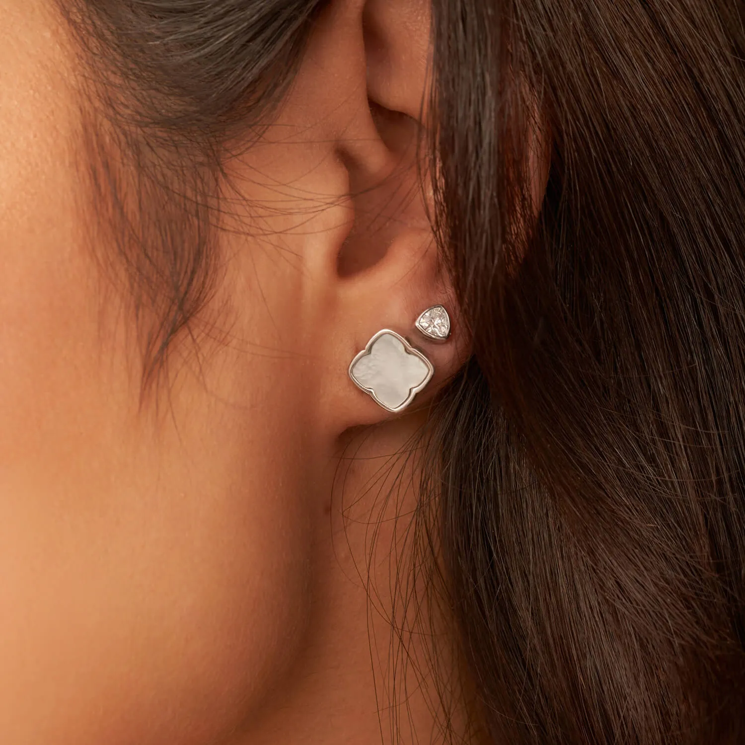 Pearl Clover Stud Earrings (Silver) sold by Abbott Lyon product image thumbnail 2