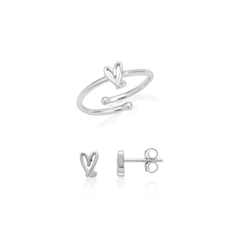 Stacey's Stories Doodle Heart Earrings & Ring Set (Silver) sold by Abbott Lyon