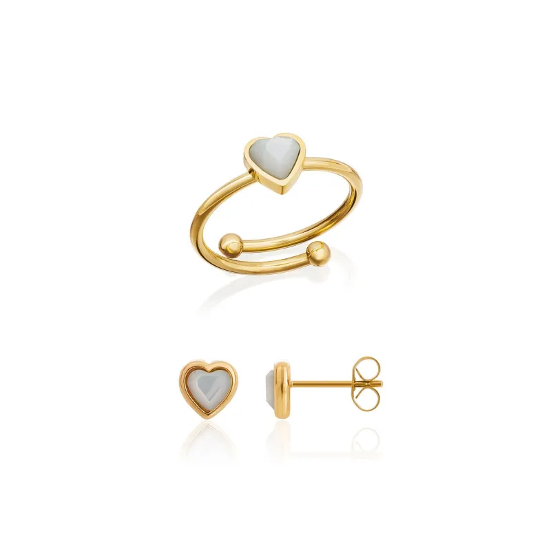 Mini Heart Birthstone Ring & Earring Set (Gold) sold by Abbott Lyon