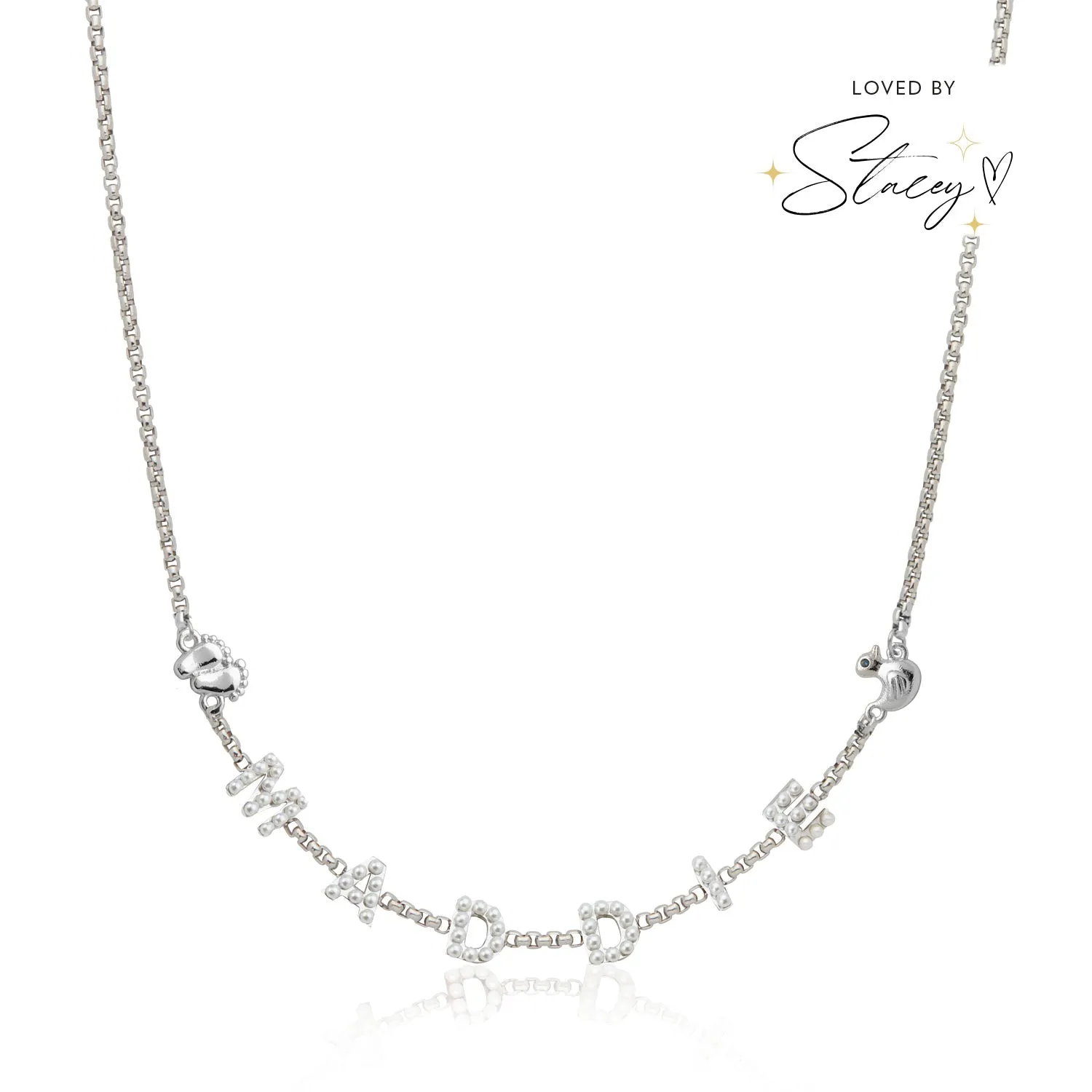 Pearl Custom Name Necklace (Silver) sold by Abbott Lyon