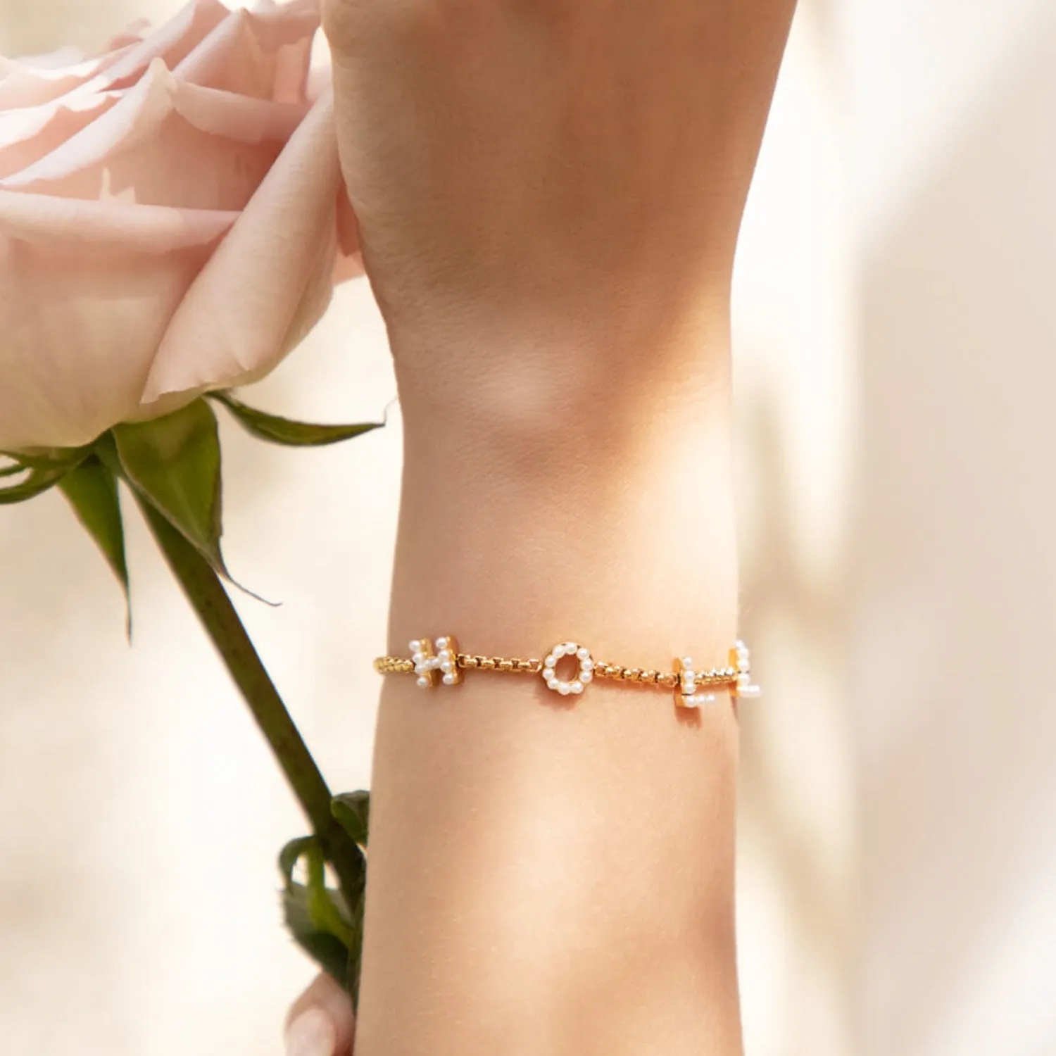 Pearl Custom Name Bracelet (Gold) sold by Abbott Lyon product image thumbnail 2