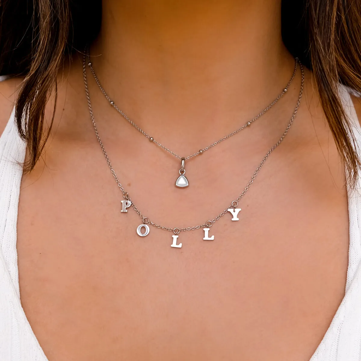 Mini Hanging Letter Name Necklace (Silver) sold by Abbott Lyon product image thumbnail 3