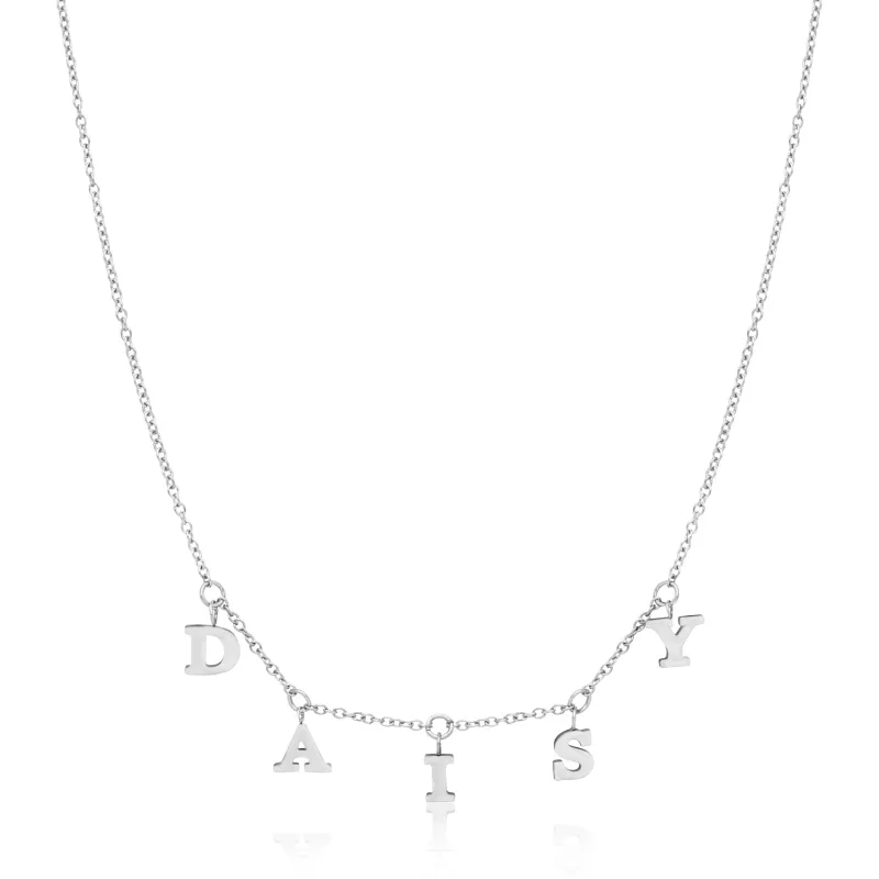 Mini Hanging Letter Name Necklace (Silver) sold by Abbott Lyon