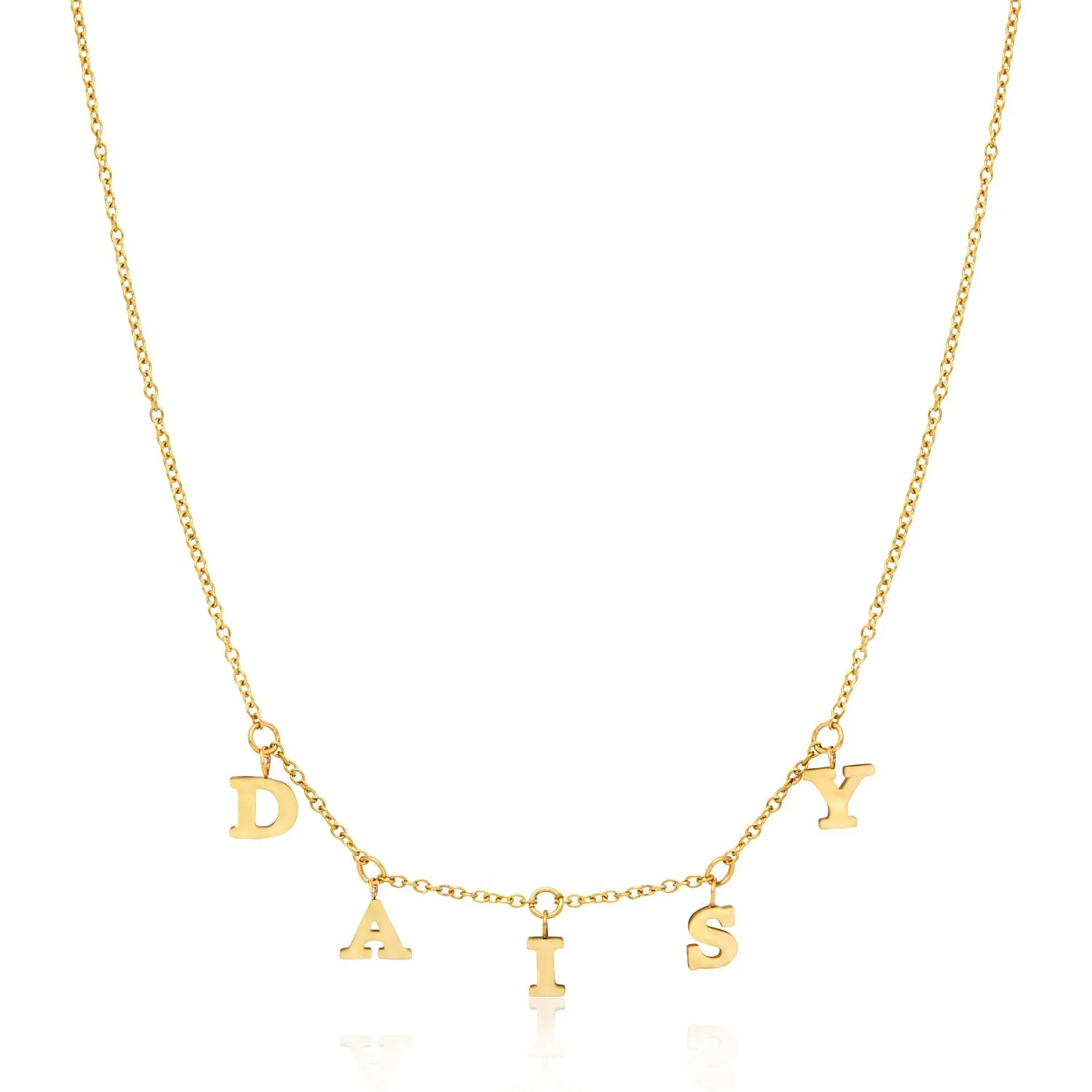 Mini Hanging Letter Name Necklace (Gold) sold by Abbott Lyon