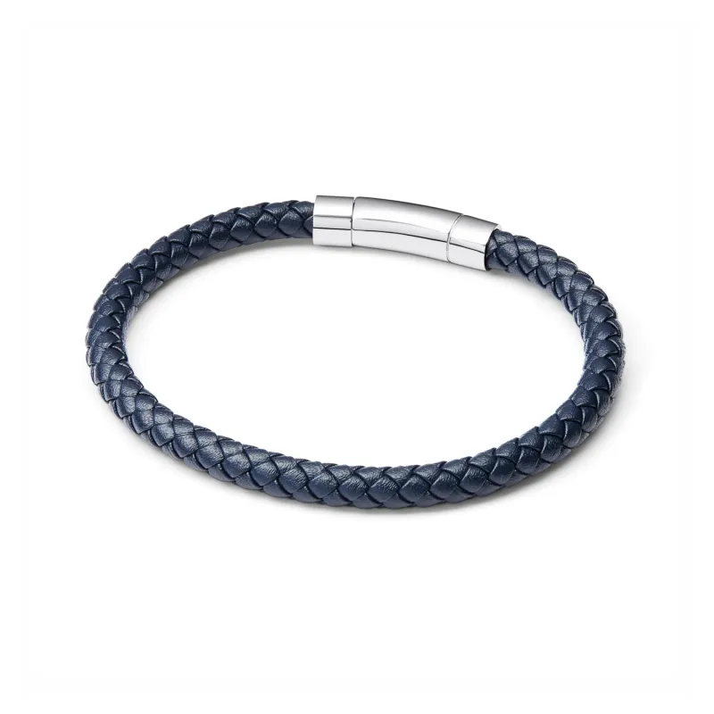 Men's Navy Bonded Leather Bracelet (Silver). sold by Abbott Lyon