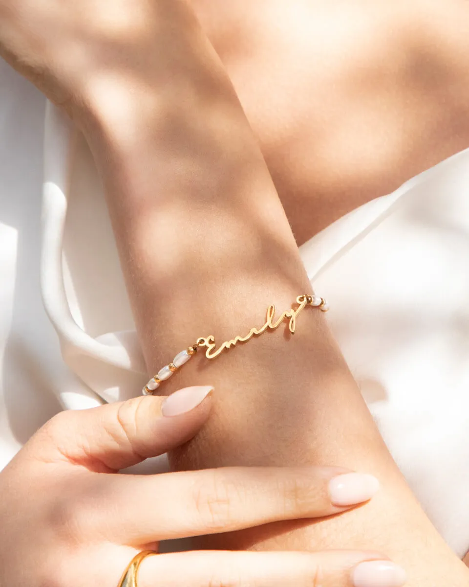 Pearl Chain Signature Name Bracelet (Gold) sold by Abbott Lyon product image thumbnail 2