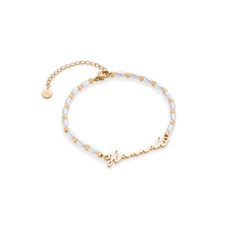 Pearl Chain Signature Name Bracelet (Gold) sold by Abbott Lyon