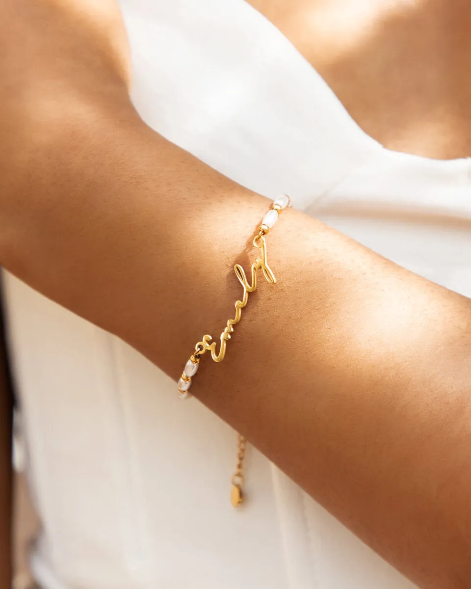 Pearl Chain Signature Name Bracelet (Gold) sold by Abbott Lyon product image thumbnail 4