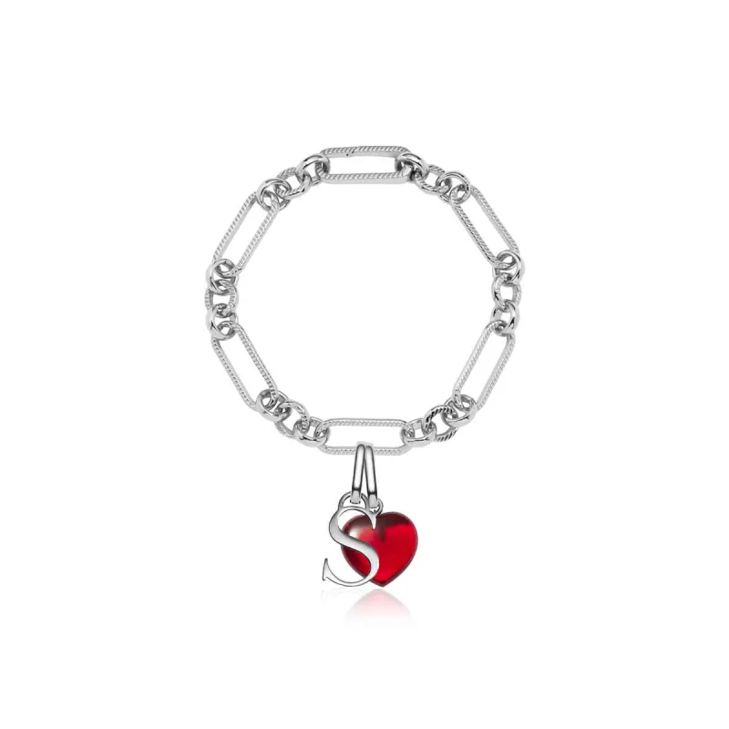 Letter & Birthstone Figaro Chain Bracelet (Silver) sold by Abbott Lyon
