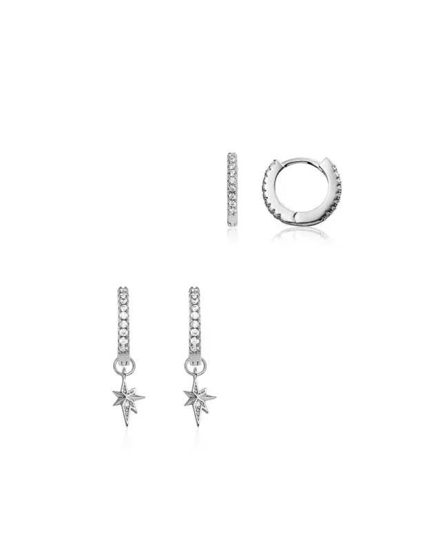 Sterling Silver Starburst Ear Set (Silver) sold by Abbott Lyon