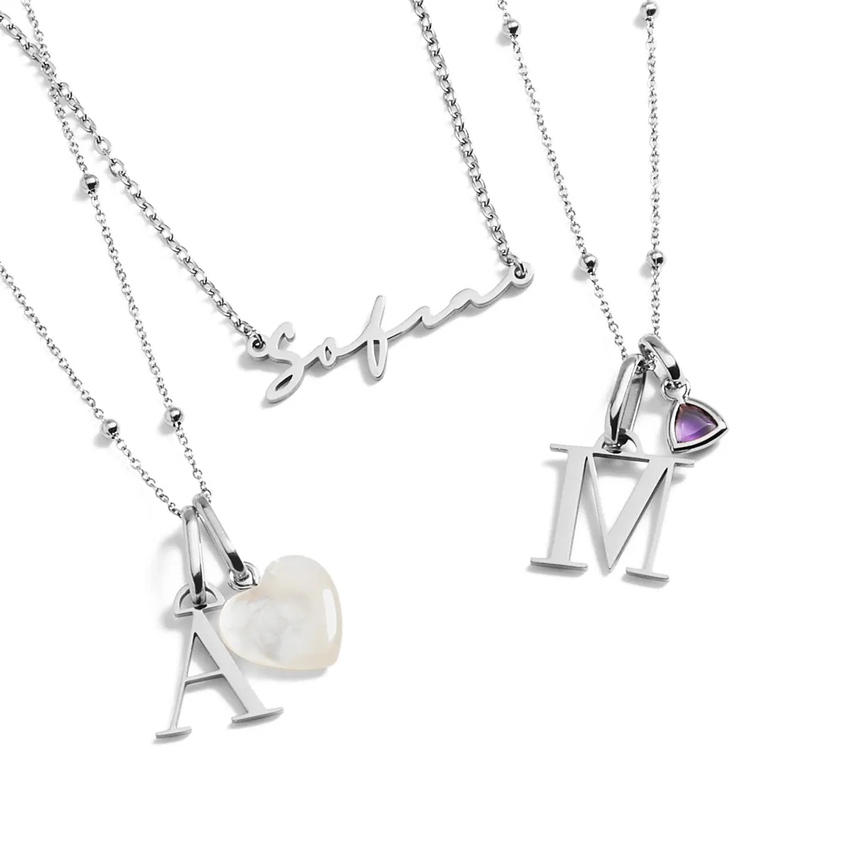 Personalised Initial & Droplet Birthstone Necklace (Silver) sold by Abbott Lyon product image thumbnail 4