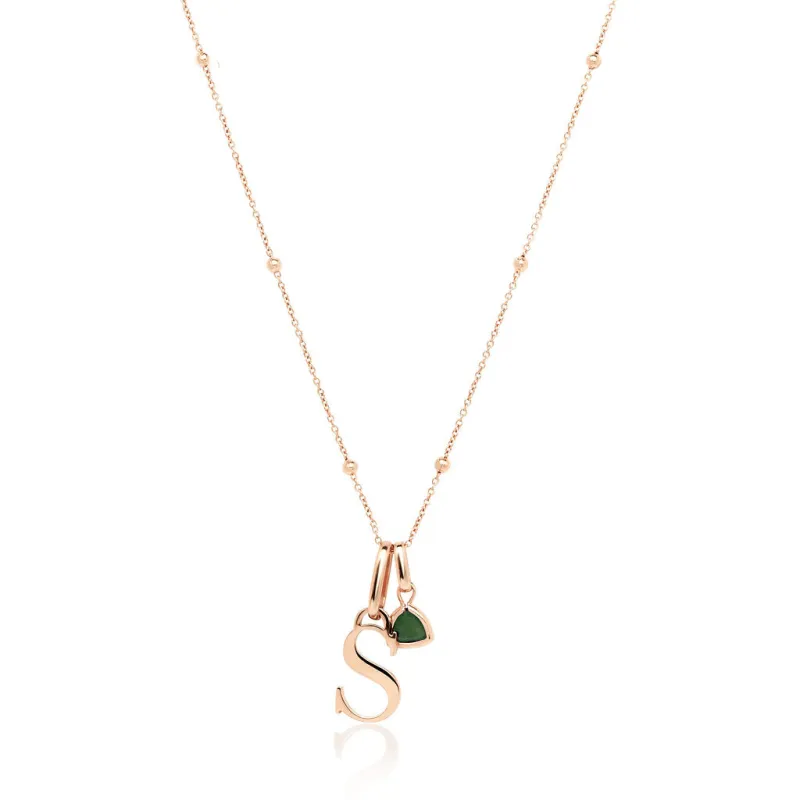 Personalised Initial & Droplet Birthstone Necklace (Rose Gold) sold by Abbott Lyon