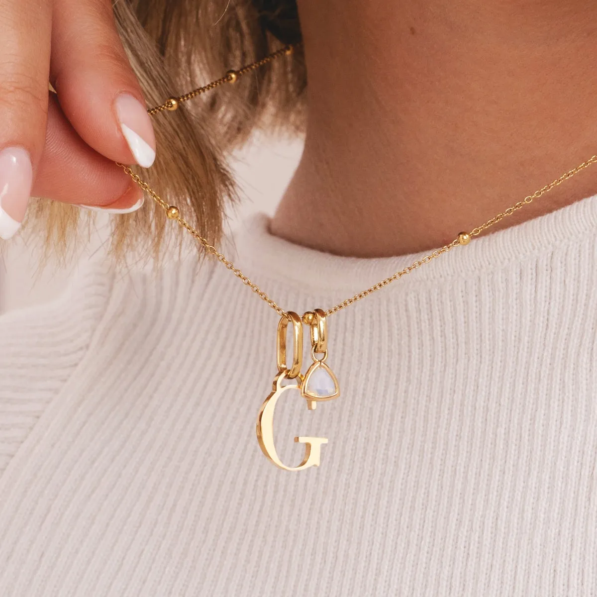Personalised Initial & Droplet Birthstone Necklace (Gold) sold by Abbott Lyon product image thumbnail 4