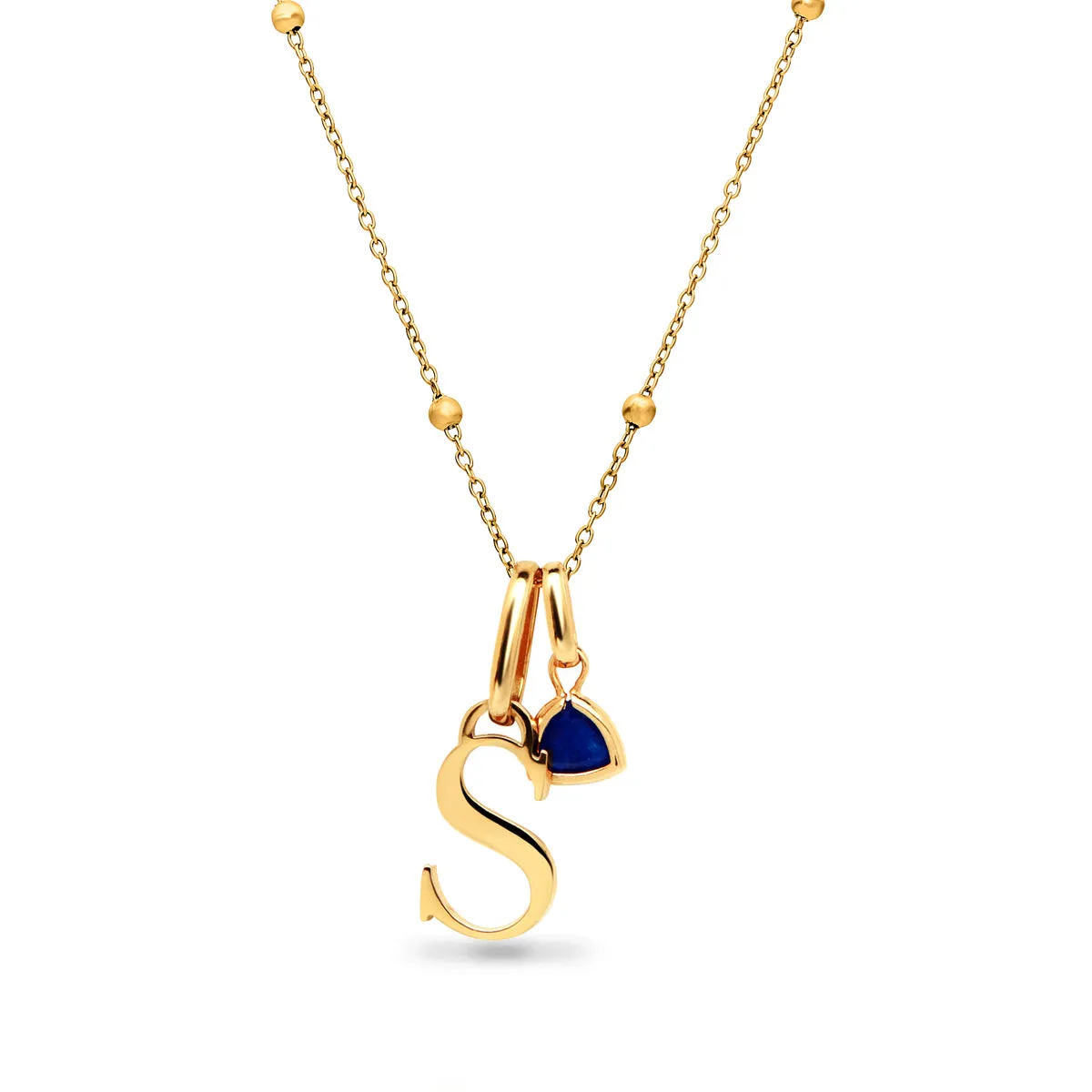 Personalised Initial & Droplet Birthstone Necklace (Gold) sold by Abbott Lyon