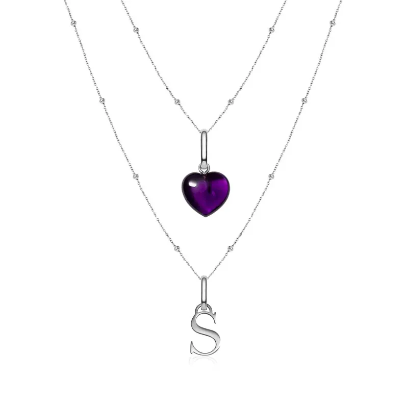 Letter & Birthstone Sphere Chain Layered Set (Silver) sold by Abbott Lyon