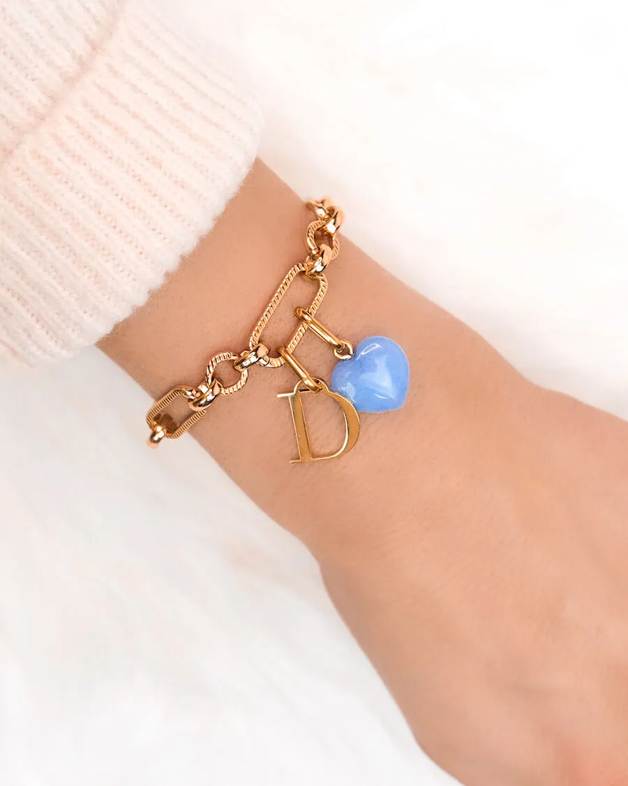 Letter & Birthstone Figaro Chain Bracelet (Rose Gold) sold by Abbott Lyon product image thumbnail 3