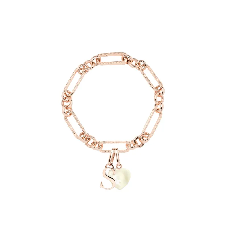 Letter & Birthstone Figaro Chain Bracelet (Rose Gold) sold by Abbott Lyon