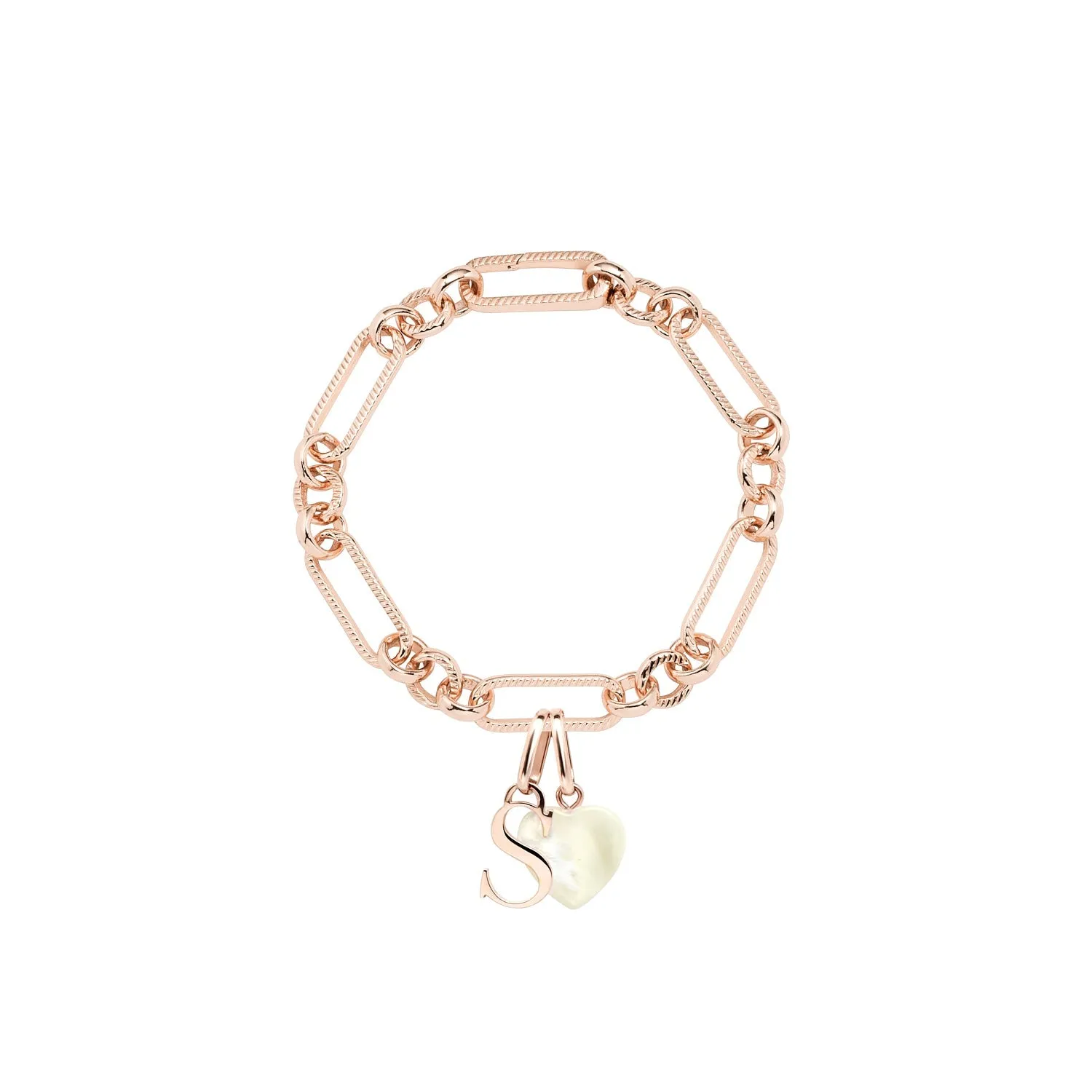Letter & Birthstone Figaro Chain Bracelet (Rose Gold) sold by Abbott Lyon