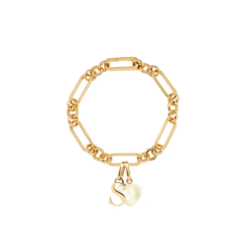 Letter & Birthstone Figaro Chain Bracelet (Gold) sold by Abbott Lyon