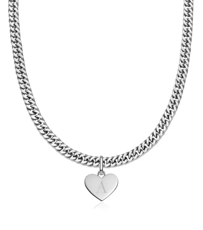 Heart Curb Chain Necklace (Silver) sold by Abbott Lyon