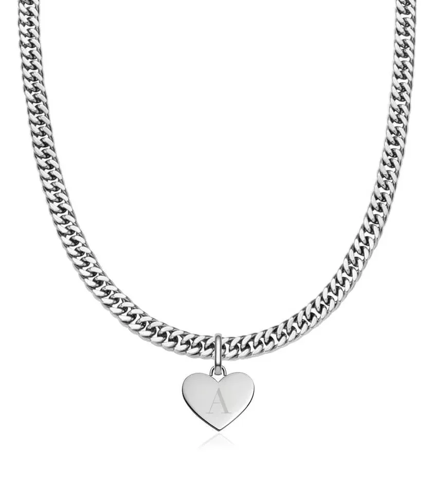 Heart Curb Chain Necklace (Silver) sold by Abbott Lyon