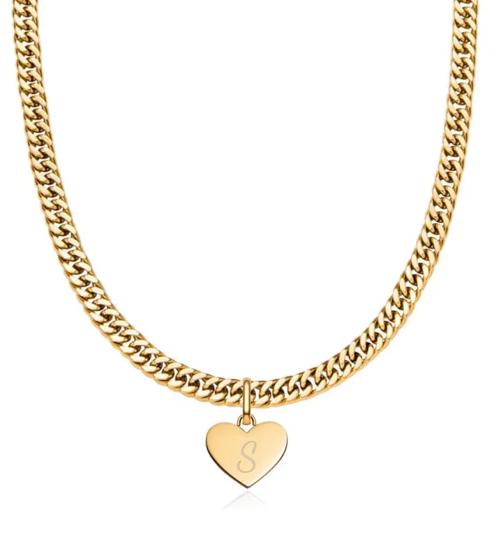 Heart Curb Chain Necklace (Gold) sold by Abbott Lyon