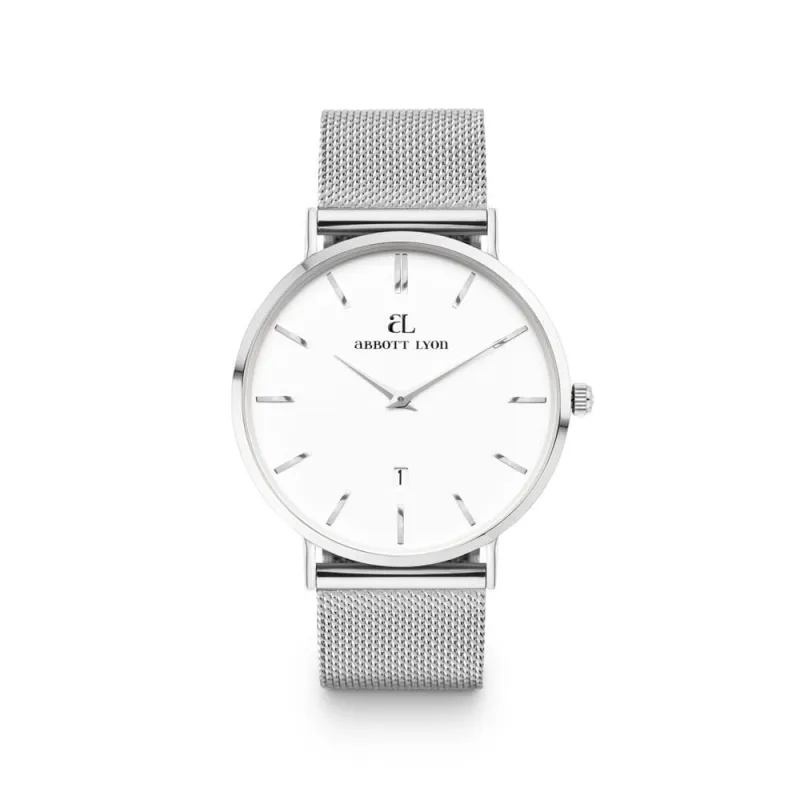 Silver Chain White Kensington 40 Watch made by Abbott Lyon