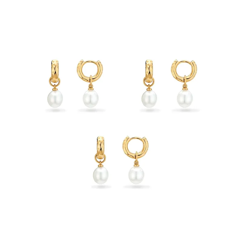 Pearl Drop Huggie Earring Bridesmaid Gift Set (Gold) sold by Abbott Lyon