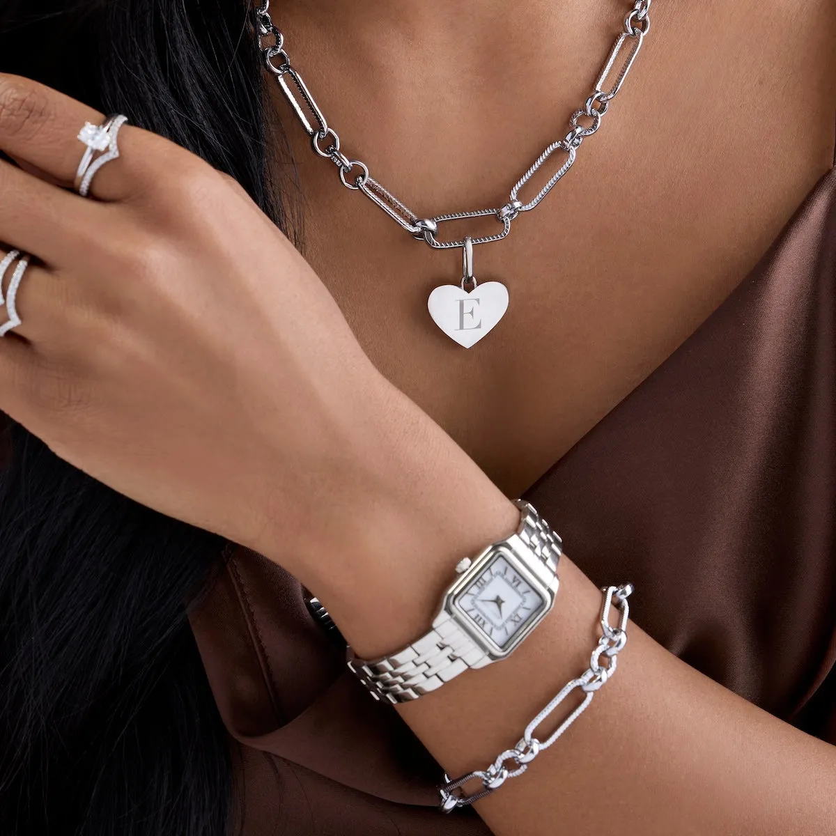 Heart Figaro Chain Necklace & Bracelet Set (Silver) sold by Abbott Lyon product image thumbnail 2