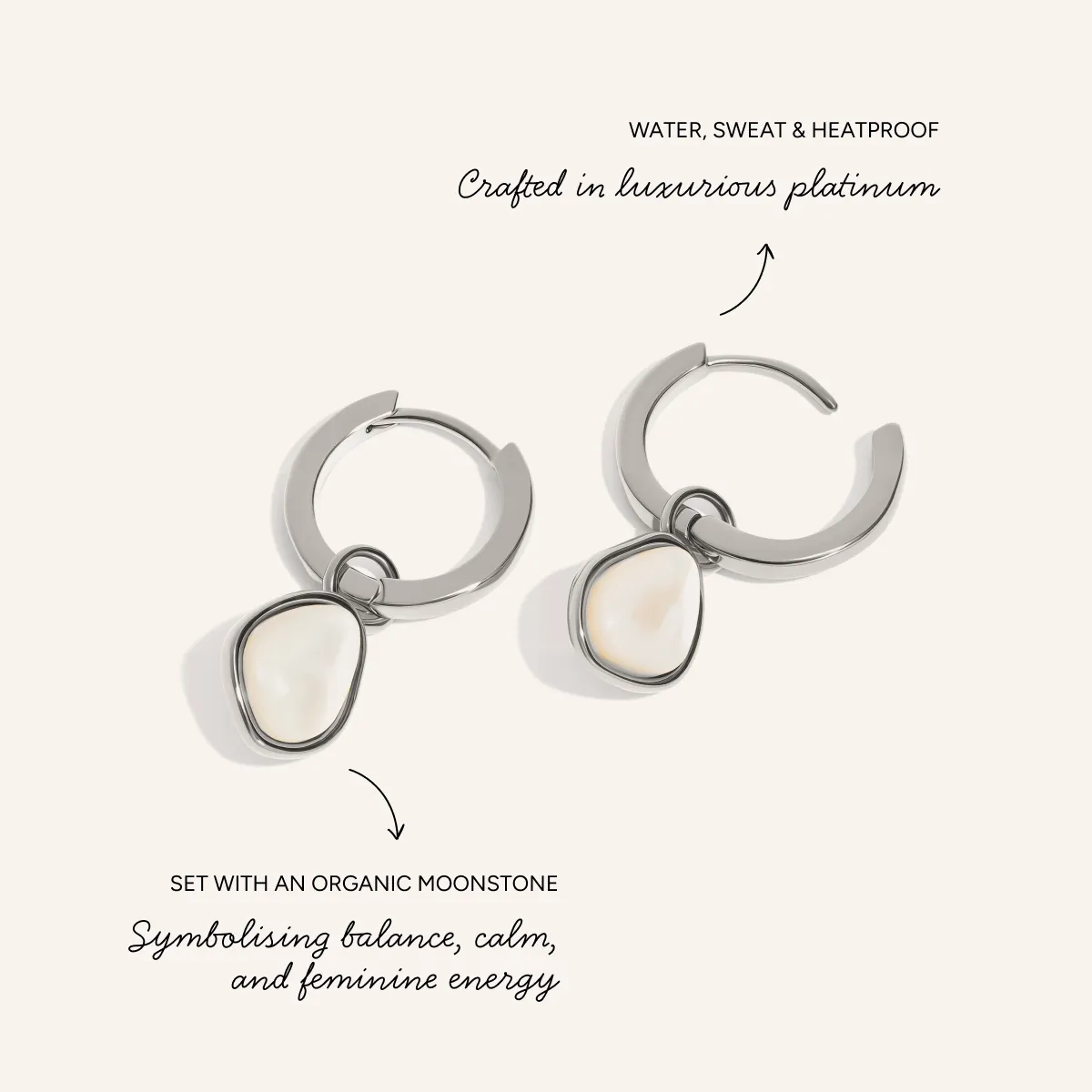 Organic Moonstone Huggie Earrings (Silver) sold by Abbott Lyon product image thumbnail 3