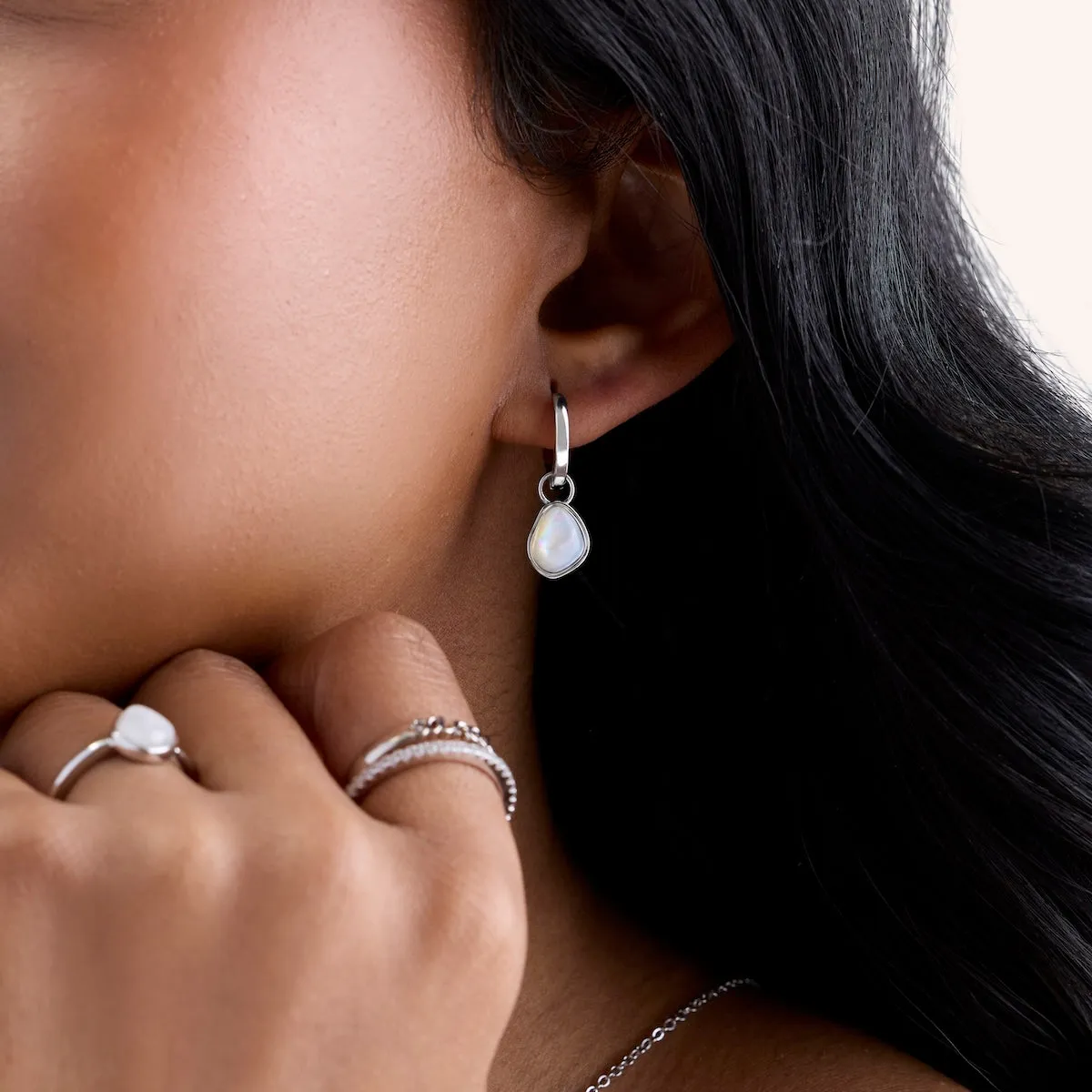 Organic Moonstone Huggie Earrings (Silver) sold by Abbott Lyon product image thumbnail 4