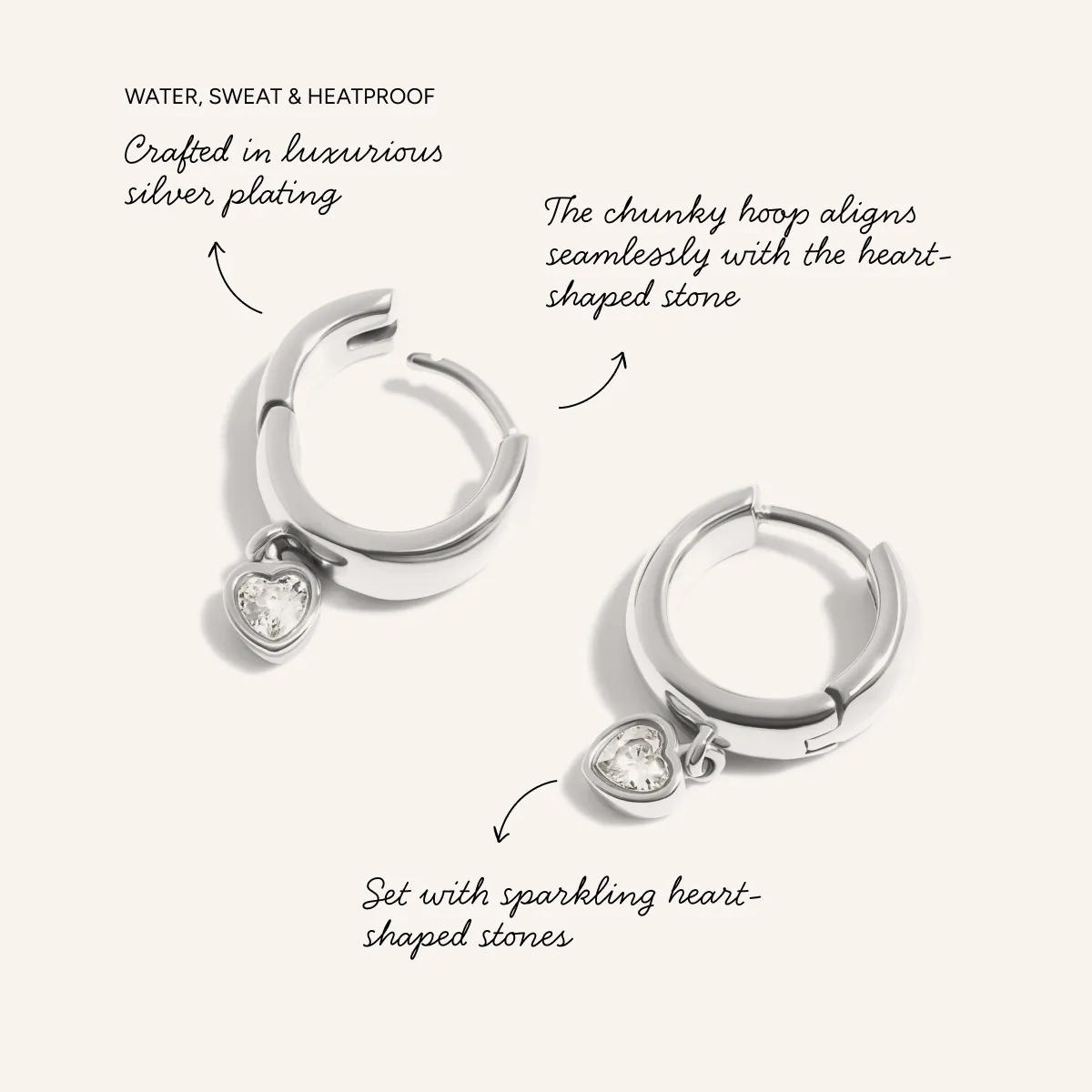 Chunky Heart Huggie Hoop Earrings (Silver) sold by Abbott Lyon product image thumbnail 3
