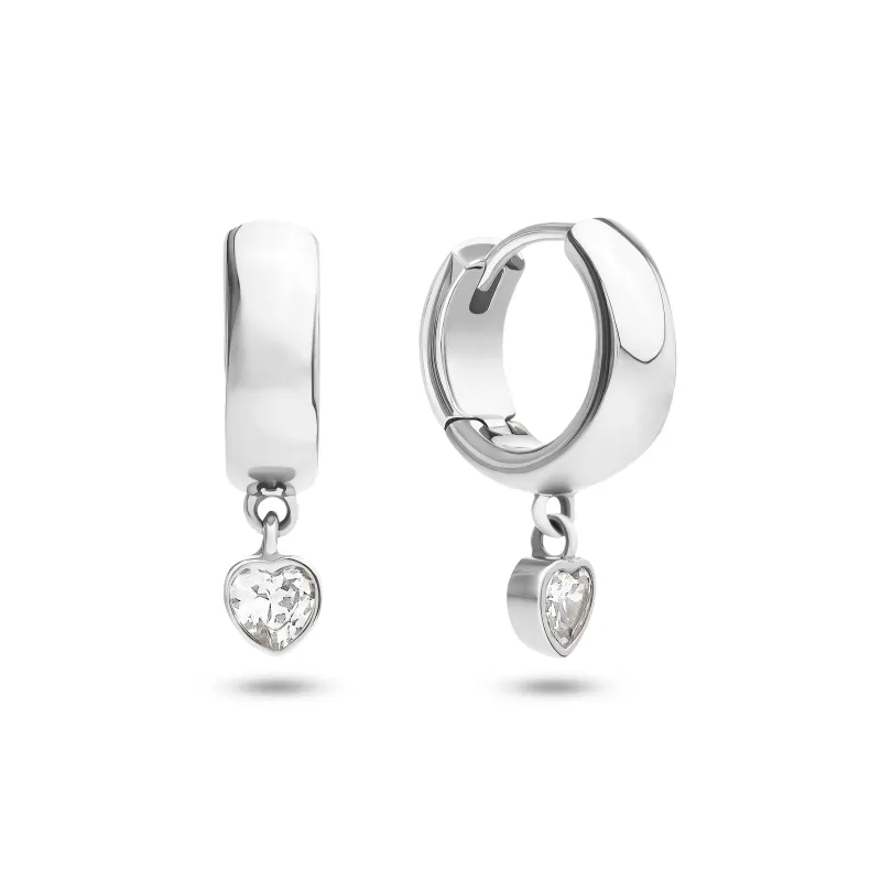 Chunky Heart Huggie Hoop Earrings (Silver) sold by Abbott Lyon