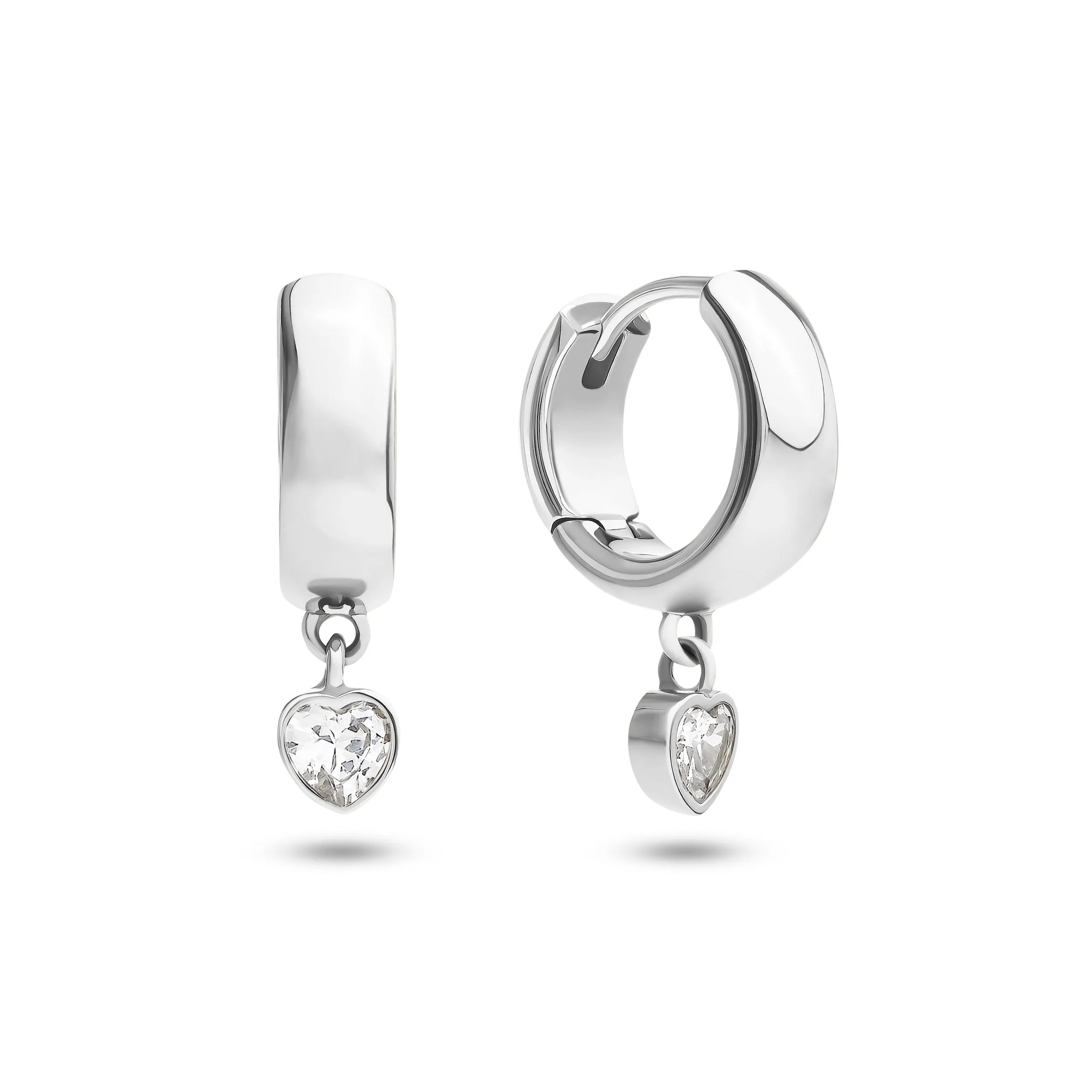 Chunky Heart Huggie Hoop Earrings (Silver) sold by Abbott Lyon