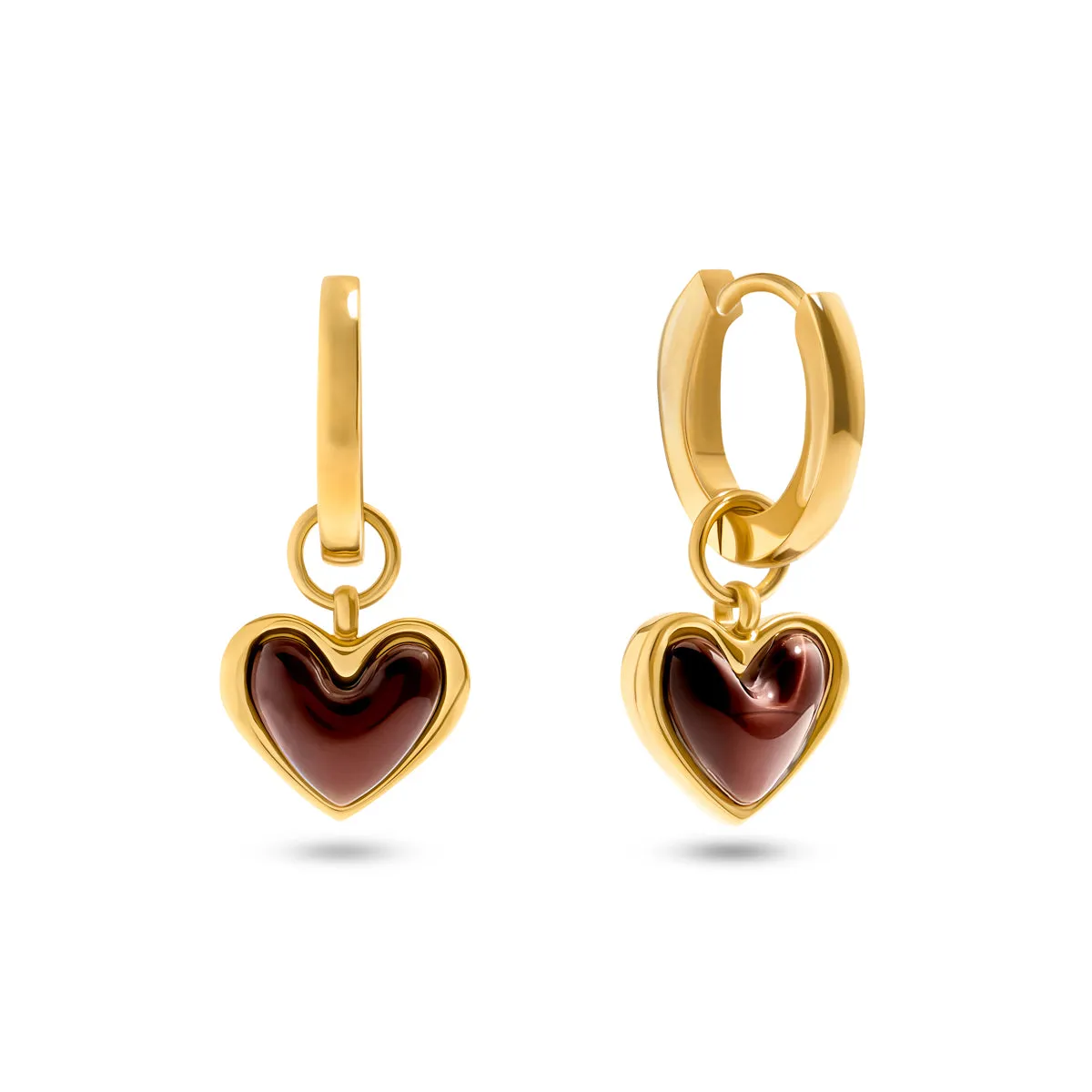 Chocolate Brown Heart Huggie Earrings (Gold) sold by Abbott Lyon