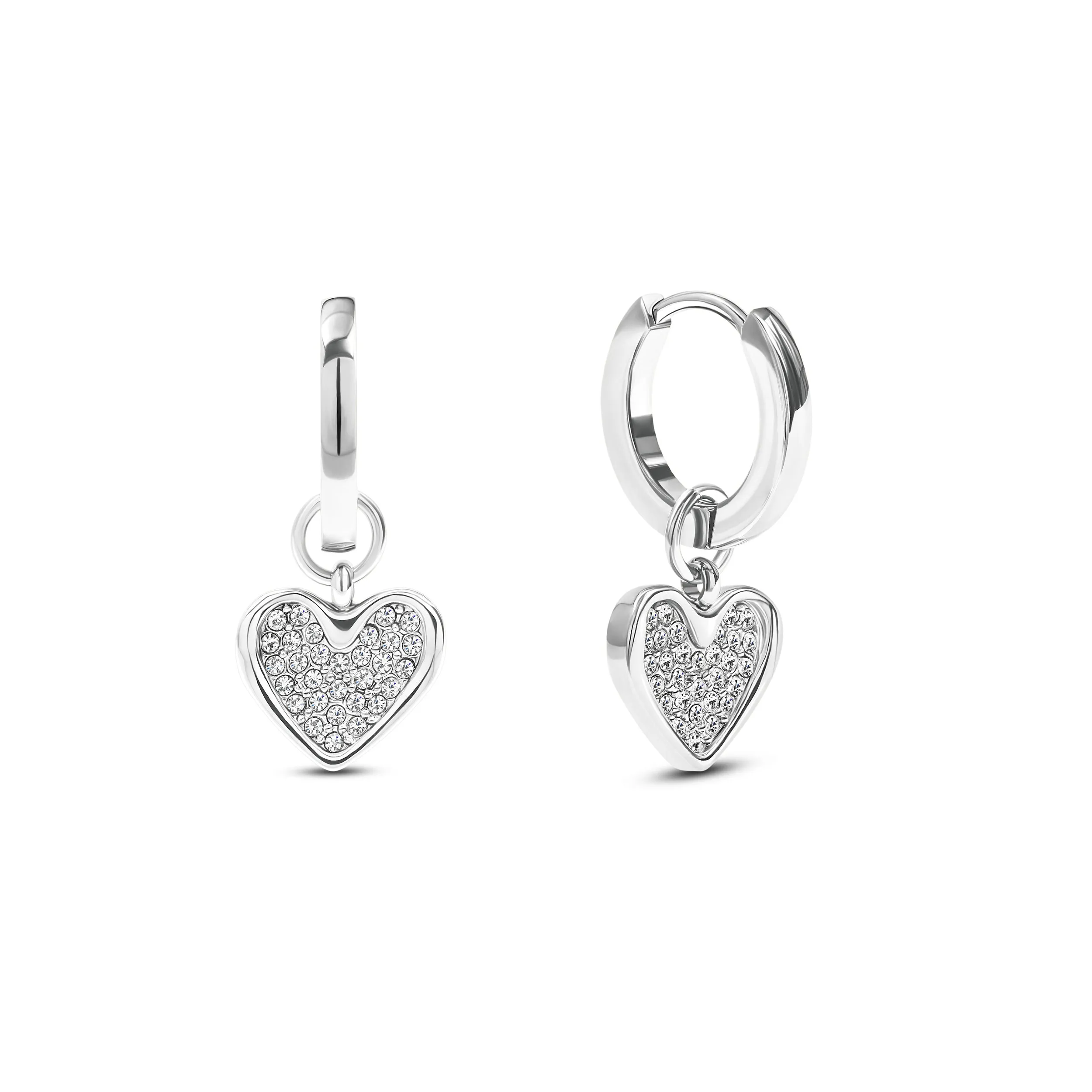 Pavé Heart Huggie Earrings (Silver) sold by Abbott Lyon