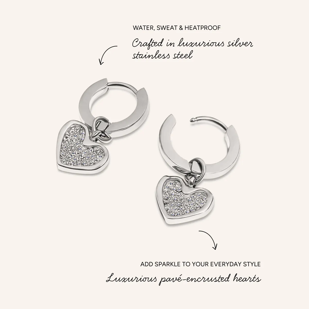 Pavé Heart Huggie Earrings (Silver) sold by Abbott Lyon product image thumbnail 3